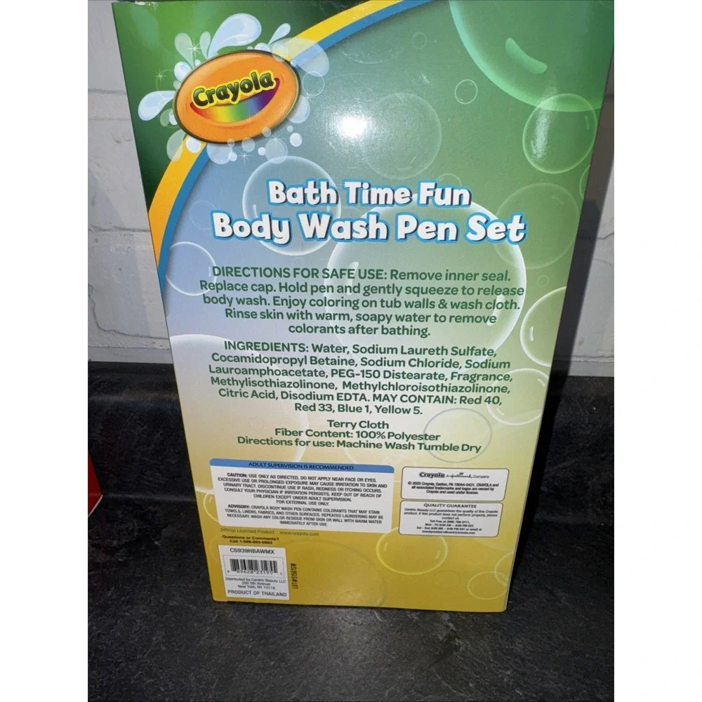 Crayola Bathtub Body Wash Pen Set 5 Pens 5 Floral Scents + Terry Washcloth NEW